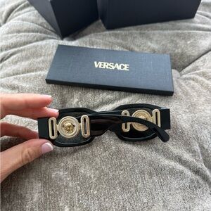 Versace Black Sunglasses with Gold Medallion Accents